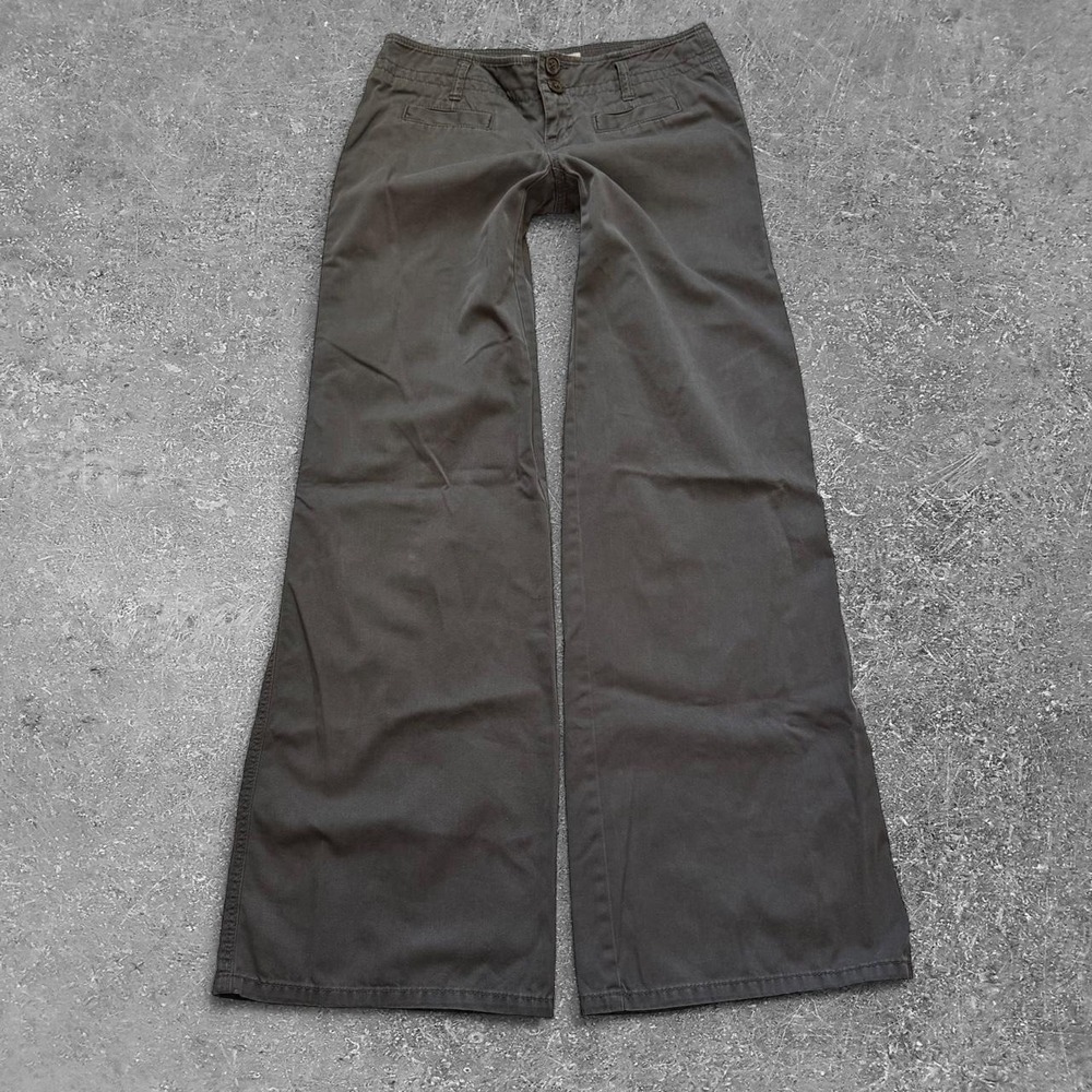 London Jean The Eva Fit Low Rise Flare Chino Pants Grey Cotton Size 2